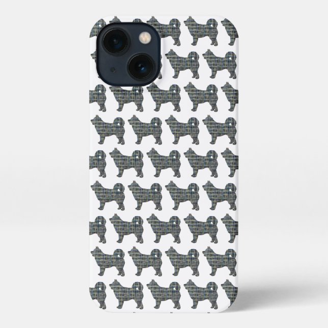 Husky Siberian Cute Dog Silhouette Grid White iPhone Case (Back)