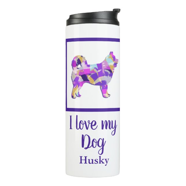 Husky Siberian Cute Dog Silhouette Purple PY&B  Thermal Tumbler (Rotated Left)