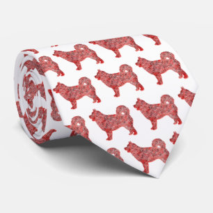 Husky Siberian Dog Christmas Silhouette White Neck Tie