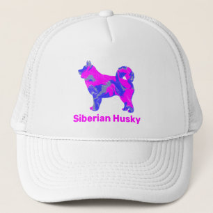 Husky Siberian Dog Cute Pink Silhouette Custom Trucker Hat
