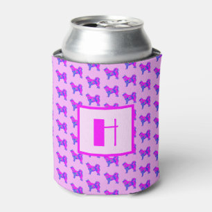 Husky Siberian Dog Hot Pink & Blue Monogram Can Cooler