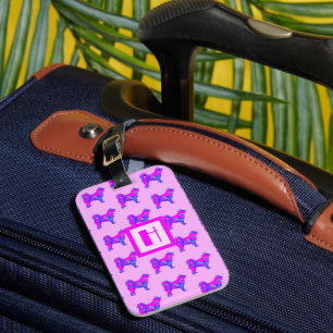 Husky Siberian Dog Lover Pink & Blue Monogram Luggage Tag