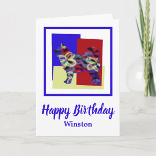 Husky Siberian Dog Red Blue Yellow Birthday Card