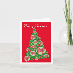 Husky Siberian Dog Silhouette Christmas Tree Red Card