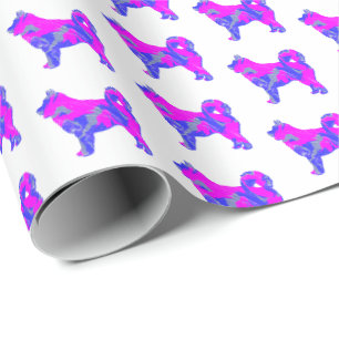 Husky Siberian Dog Silhouette Hot Pink White Wrapping Paper
