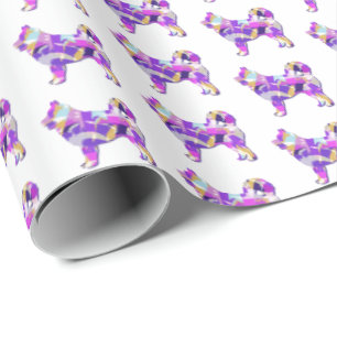 Husky Siberian Dog Silhouette Multi Colour White Wrapping Paper
