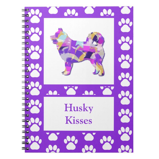 Husky Siberian Dog Silhouette Paw Purple PY&B Notebook (Front)