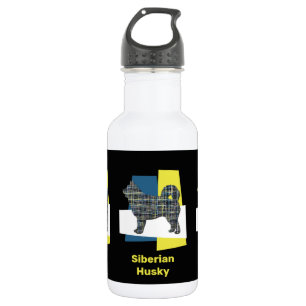 Husky Siberian Dog Silhouette Yellow & Blue Grid 532 Ml Water Bottle