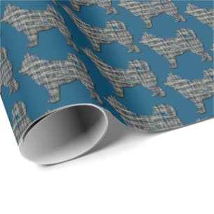 Husky Siberian Dog Y&B Grid Blue Wrapping Paper
