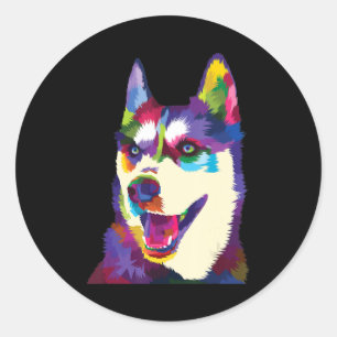 Husky Siberian Husky Colourful Dog Pop Art Style Classic Round Sticker
