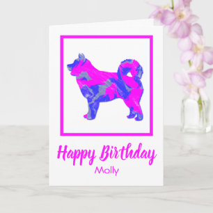 Husky Siberian Pink Silhouette Dog Funny Birthday  Card