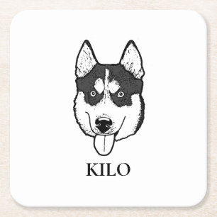 Husky Sibir Dog Personalised Hand Drawing Square Paper Coaster