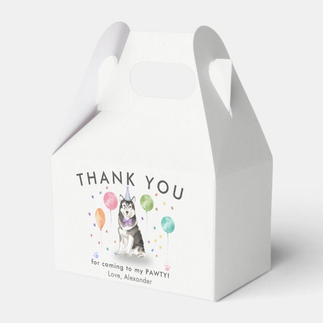 Husky Sibir Pawty Puppy Dog Birthday Thank You  Favour Box (Front Side)