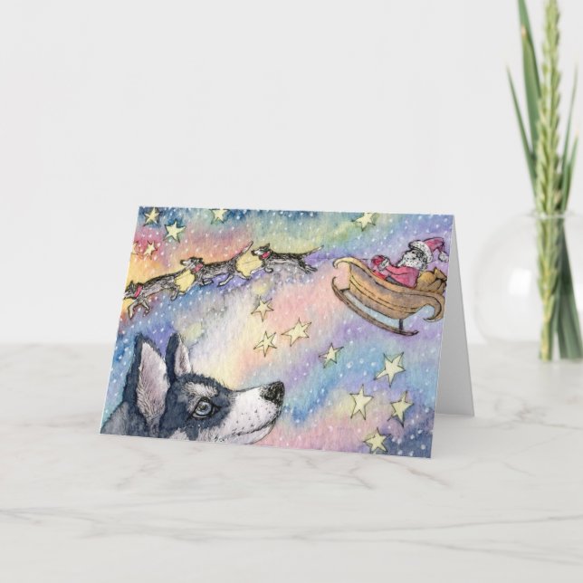 Husky Sleigh Dogs Holiday Card (Front)