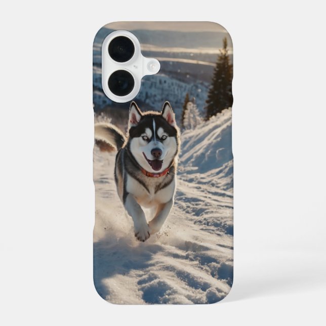 Husky Snow Run iPhone 16 Case (Back)