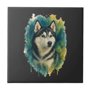 Husky Spirit Watercolor Majesty Ceramic Tile