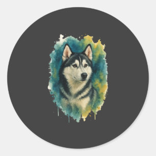 Husky Spirit Watercolor Majesty Classic Round Sticker
