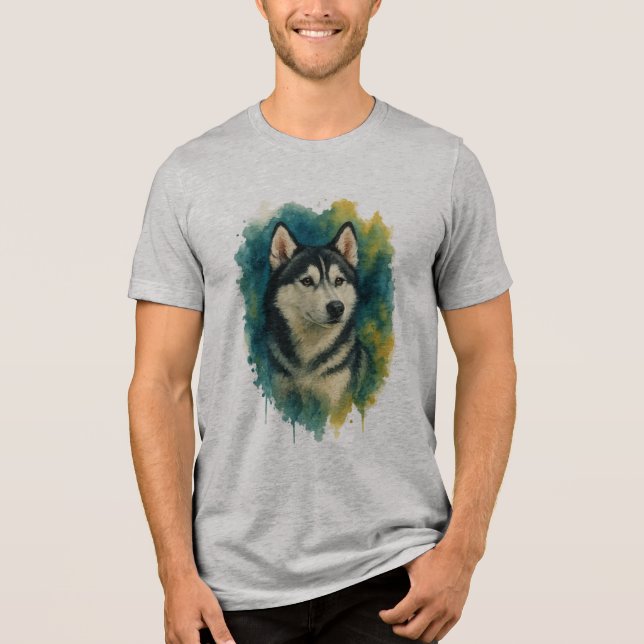 Husky Spirit Watercolor Majesty Tri-Blend Shirt (Front)