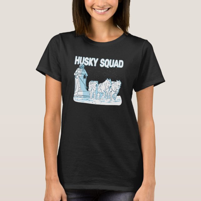 Husky Squad sledding huskies men dog sled rider T-Shirt (Front)