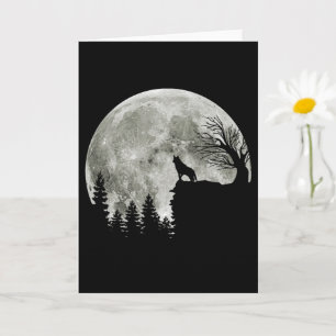 Husky Stand On Mountain Spooky Halloween Moon Card