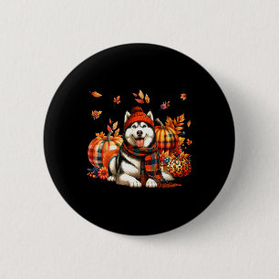 Husky Thanksgiving Leopard Pumpkins Fall Leaves Lo 6 Cm Round Badge