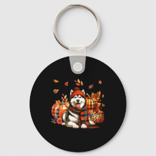 Husky Thanksgiving Leopard Pumpkins Fall Leaves Lo Key Ring