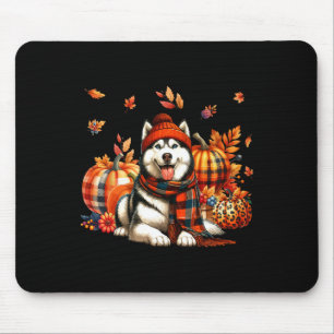 Husky Thanksgiving Leopard Pumpkins Fall Leaves Lo Mouse Pad