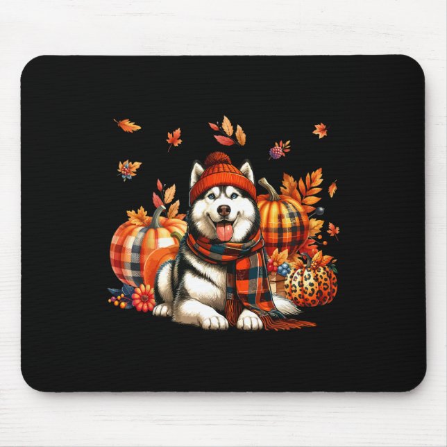 Husky Thanksgiving Leopard Pumpkins Fall Leaves Lo Mouse Pad (Front)