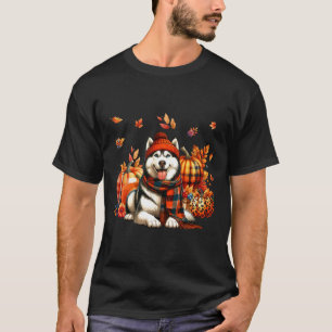 Husky Thanksgiving Leopard Pumpkins Fall Leaves Lo T-Shirt