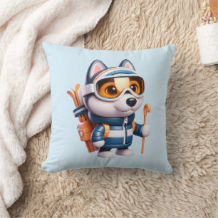 Husky the Adventurous Skier Cushion