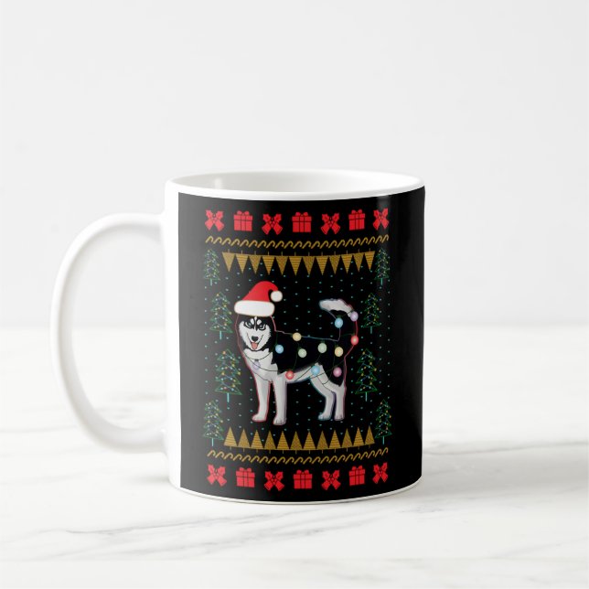 Husky-Ugly-Sweater Lights Coffee Mug (Left)