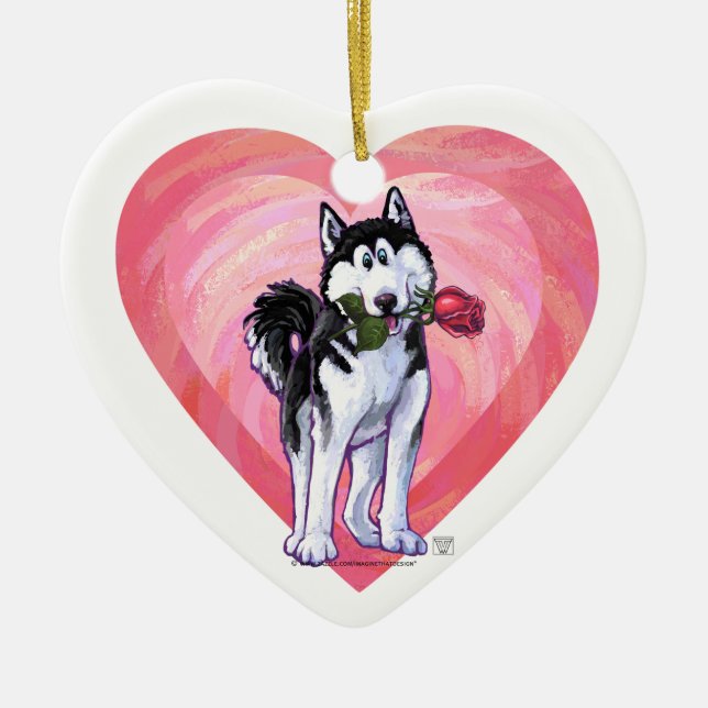Husky Valentine's Day Ceramic Tree Decoration (Front)
