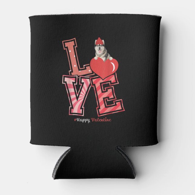 Husky Valentines Day Gift | Husky Heart Design Can Cooler (Front)
