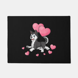 Husky Valentines Day Holding Balloon Heart Gift Doormat