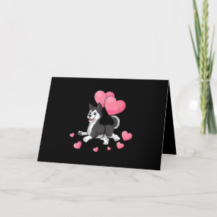 Husky Valentines Day Holding Balloon Heart Gift Holiday Card