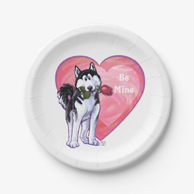 Husky Valentine's Day Paper Plate (Front)