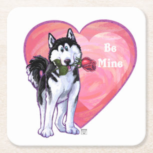 Husky Valentine's Day Square Paper Coaster