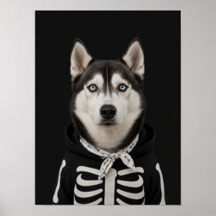 Husky Wall Art — Halloween Skeleton Pet Portrait