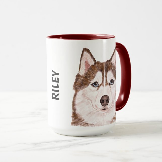 Husky Watercolor Personalised Mug (Front Right)