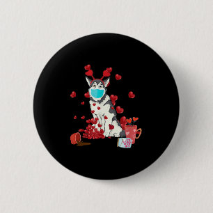 Husky Wear Face Mask Valentines Day Gift 6 Cm Round Badge