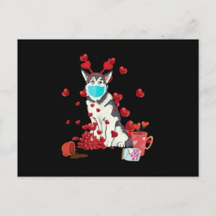 Husky Wear Face Mask Valentines Day Gift Holiday Postcard