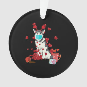 Husky Wear Face Mask Valentines Day Gift Ornament