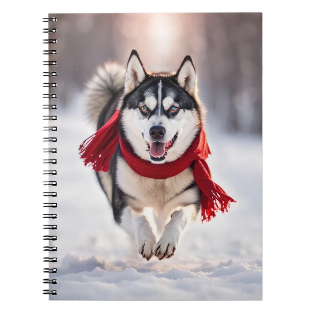 Husky Wearing A Red Winter Scarf Notebook (Front)