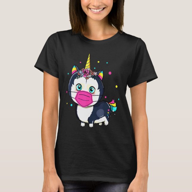 Husky Wearing Mask T-Shirt (Front)