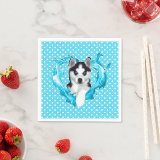 Husky Welpe Blue Heart Points Napkin