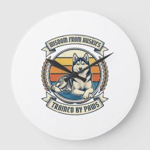 Husky Wisdom Shirt Vintage Engraving Dog Lover Des Large Clock