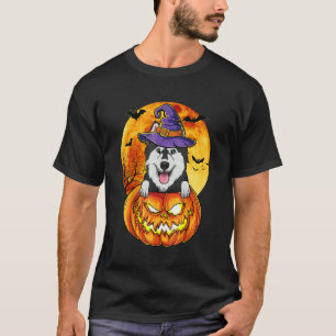 Husky Witch Pumpkin Halloween Dog T-Shirt