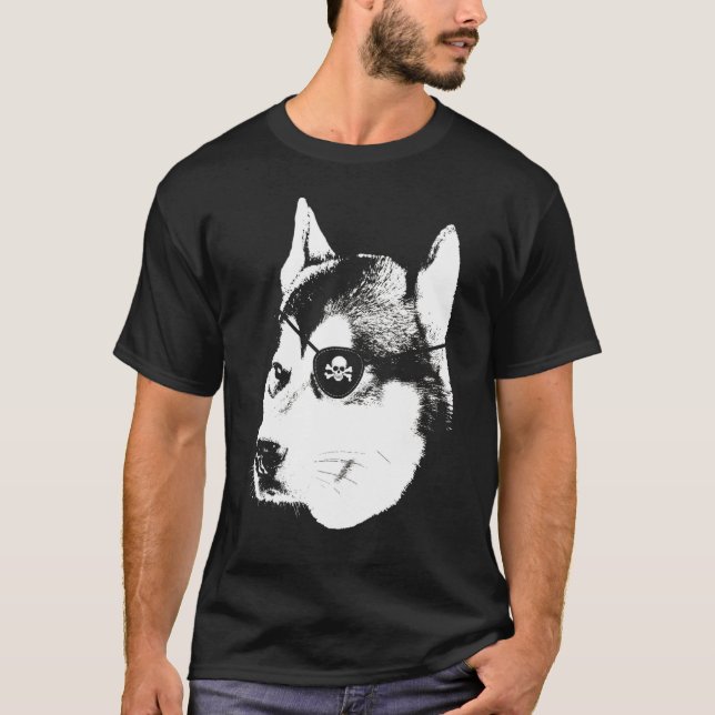 Husky With Eye Patch Skull T-Shirt (Front)