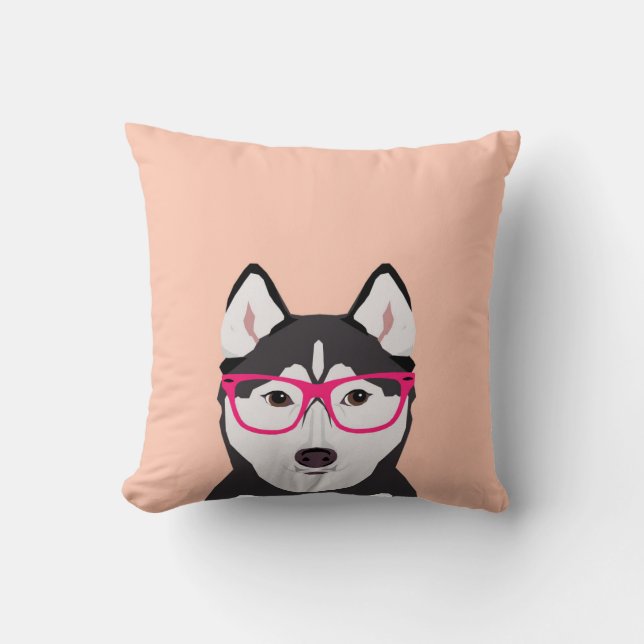 Husky with Glasses - Dog with Hipster glasses Cushion (Front)