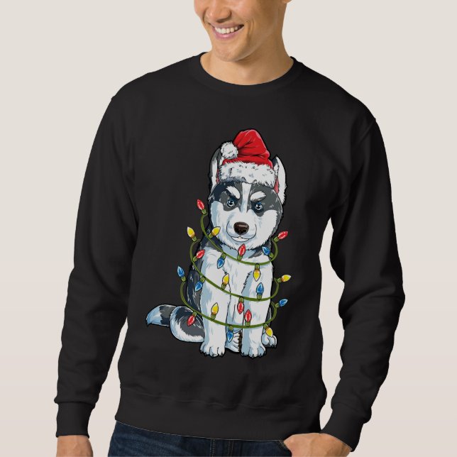 Husky With Santa Hat Huskey     Funny Dog Christma Sweatshirt (Front)